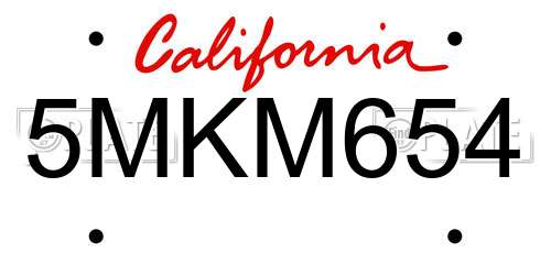 5MKM654 California License Plate