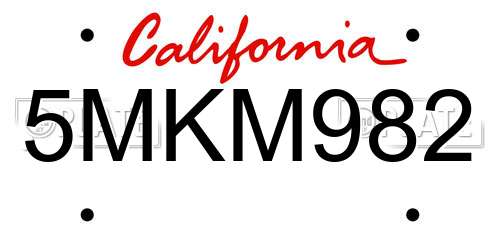 5MKM982 California License Plate