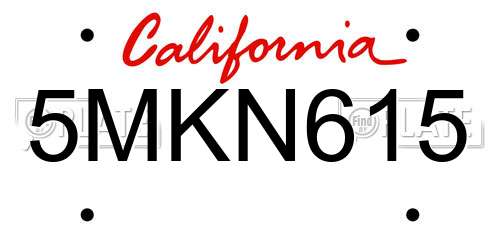 5MKN615 California License Plate