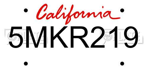 5MKR219 California License Plate
