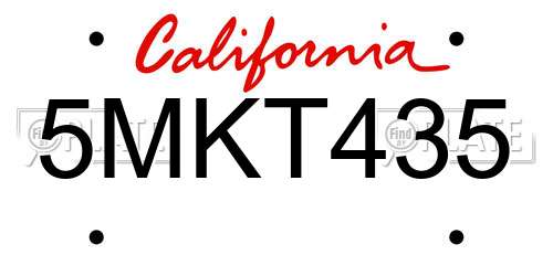 5MKT435 California License Plate