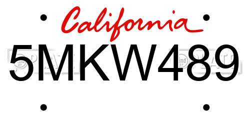 5MKW489 California License Plate