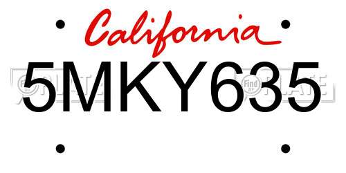 5MKY635 California License Plate