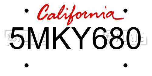 5MKY680 California License Plate