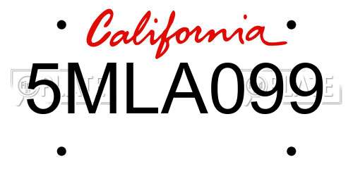 5MLA099 California License Plate
