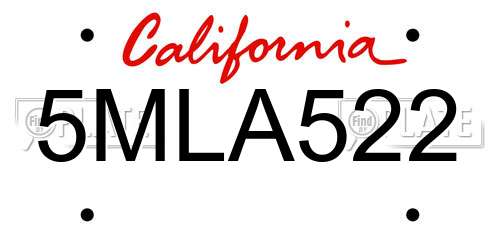 5MLA522 California License Plate