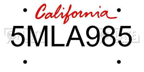 5MLA985 California License Plate