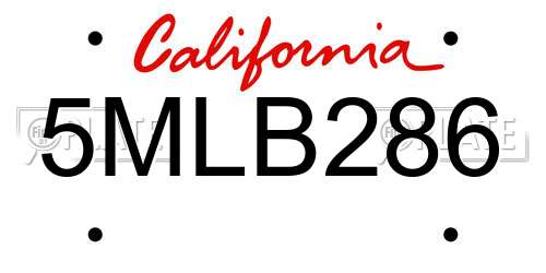 5MLB286 California License Plate