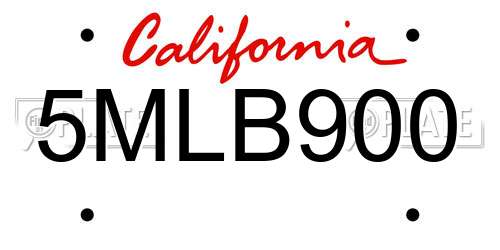 5MLB900 California License Plate