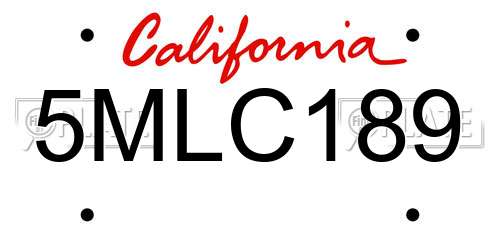 5MLC189 California License Plate