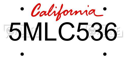 5MLC536 California License Plate