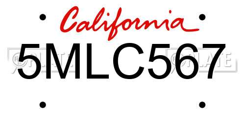 5MLC567 California License Plate