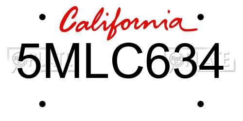 5MLC634 California License Plate