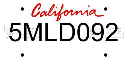 5MLD092 California License Plate