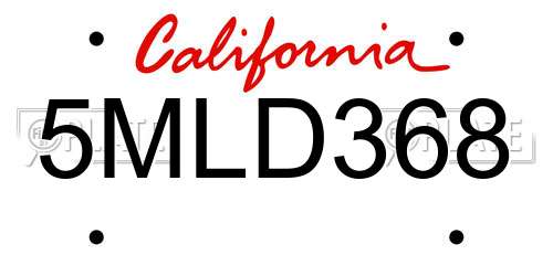 5MLD368 California License Plate