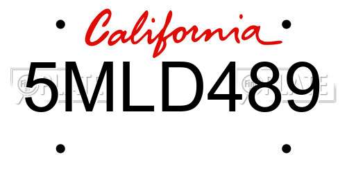 5MLD489 California License Plate