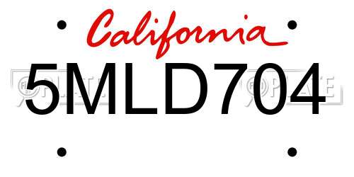 5MLD704 California License Plate