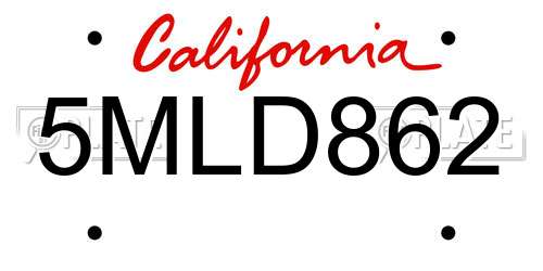 5MLD862 California License Plate