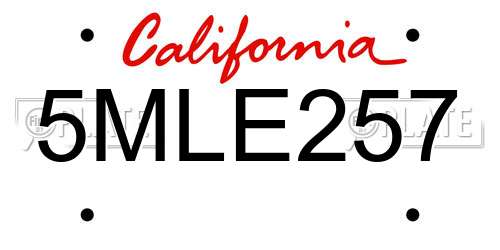 5MLE257 California License Plate