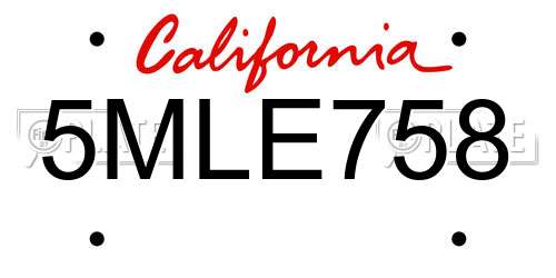 5MLE758 California License Plate