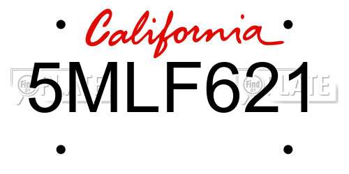 5MLF621 California License Plate
