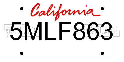 5MLF863 California License Plate