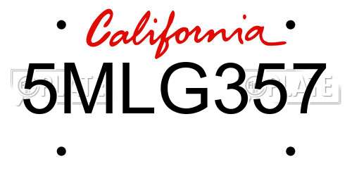 5MLG357 California License Plate
