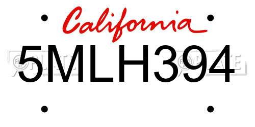 5MLH394 California License Plate