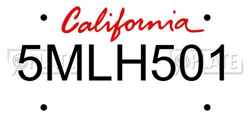 5MLH501 California License Plate