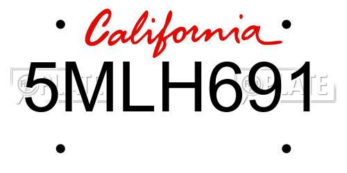5MLH691 California License Plate