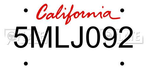 5MLJ092 California License Plate