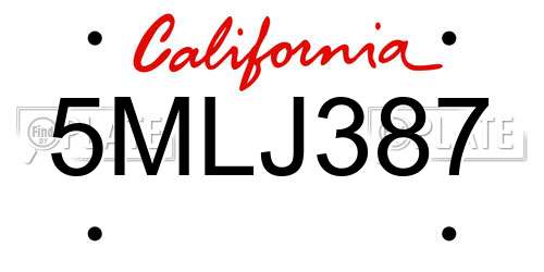 5MLJ387 California License Plate