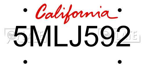 5MLJ592 California License Plate