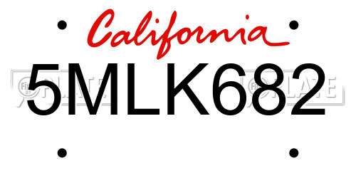 5MLK682 California License Plate