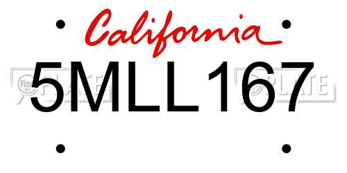 5MLL167 California License Plate