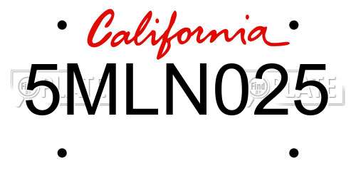 5MLN025 California License Plate