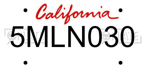 5MLN030 California License Plate