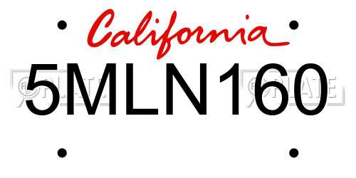 5MLN160 California License Plate