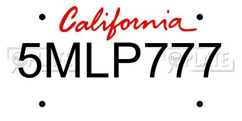 5MLP777 California License Plate