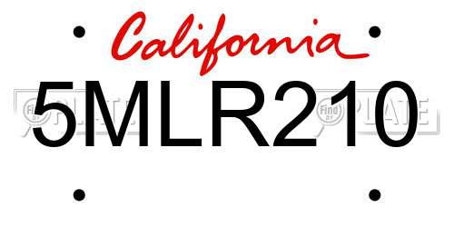 5MLR210 California License Plate