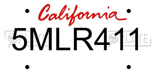 5MLR411 California License Plate