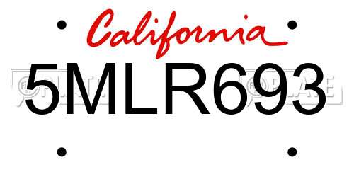 5MLR693 California License Plate