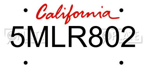 5MLR802 California License Plate