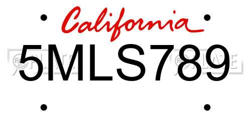 5MLS789 California License Plate