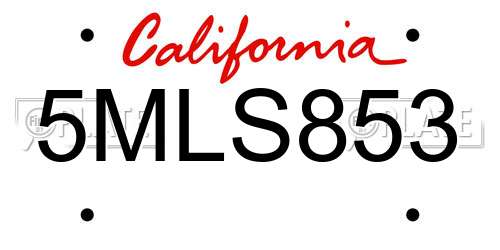 5MLS853 California License Plate