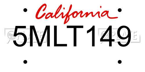 5MLT149 California License Plate
