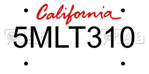 5MLT310 California License Plate