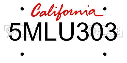 5MLU303 California License Plate