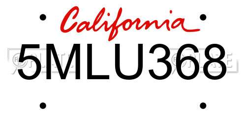 5MLU368 California License Plate
