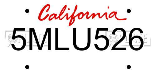 5MLU526 California License Plate